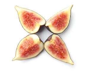 Pieces of ripe fig isolated on white, top view