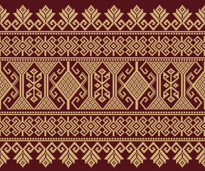 Seamless horizontal geometric pattern designed on red background for decoration, fabric, clothing, wallpaper.