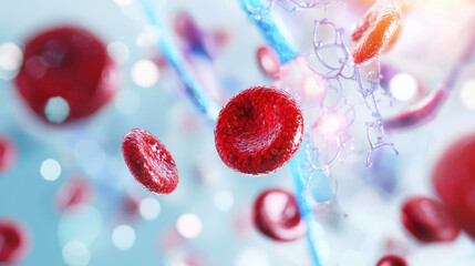Fototapeta premium Red blood cells microscopic view blood circulation human anatomy medical illustration healthcare concept scientific background biology
