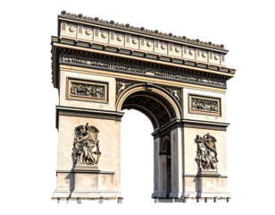 Triumphal arch, neoclassical style, ornate carvings, relief sculptures, monumental stone structure, detailed facade, symmetrical design, large archway
