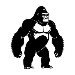 Fototapeta premium Powerful black gorilla standing muscularly in a bold silhouette isolated on white background