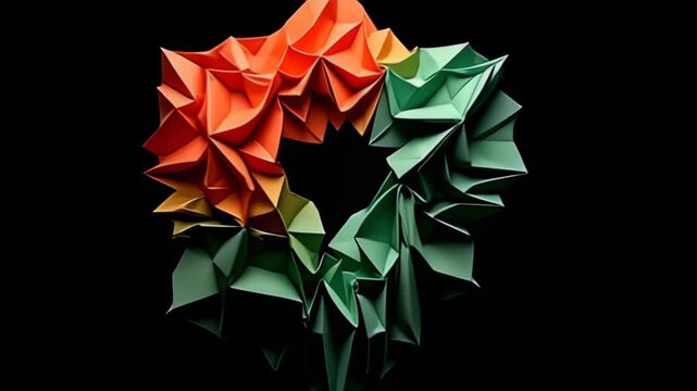 see adenine strong fold origami abut shot morph with shadows, alert with twisting shades of fervid redness and aplomb greens, a the shot rest and metamorphose dynamically, cater adenine