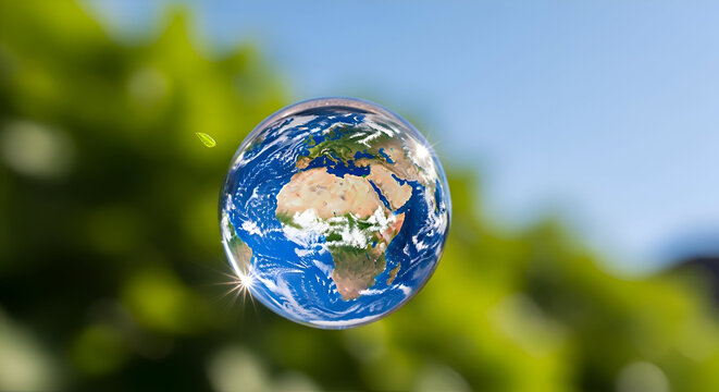 Fragile earth globe reflecting ecology and natural world conservation efforts on a green background