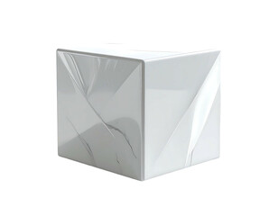 A subtly textured, off-white cubic form, appearing smooth yet with faint veining suggesting a marble or stone effect, rendered in a polished, almost reflective finish