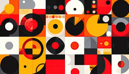 Colorful, geometric shapes in a grid pattern