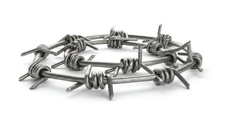 Coiled sharp barbed wire, a powerful symbol of security, restriction, and protection, creating an unyielding physical barrier from durable metal