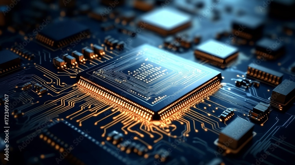 Poster advanced digital circuit board engineering with microchip technology and electronic components