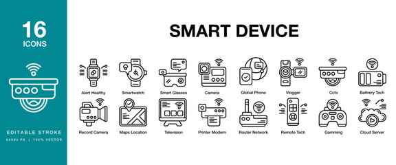 Smart Device icon set. Includes device, technology, digital, smart, internet and More. Editable Stroke Icon Collection.