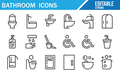 Accessibility Restroom Icons – Gender, Wheelchair, Signage – Outline