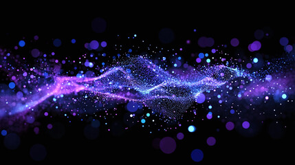 Blue purple dots of particle in sark background, Flying glitter