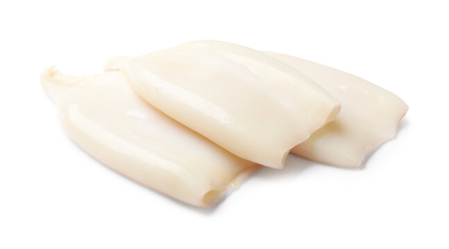 Pieces of raw squids isolated on white