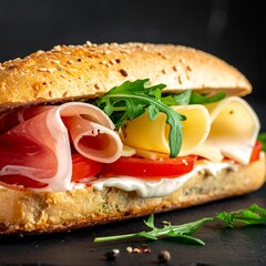 Close-up of a gourmet sandwich