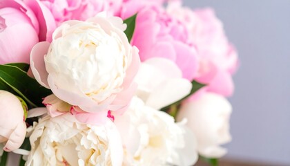 Close-up bouquet of pink and white peonies (1)