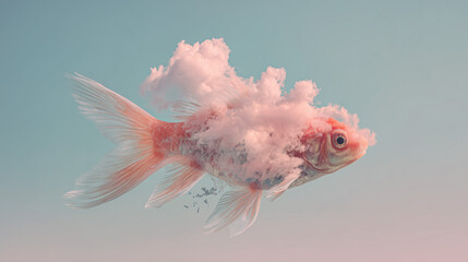 The golden fish soars through the clouds in the sky, fulfilling both its own and others’ wishes; nothing can stop it from reaching its goal.