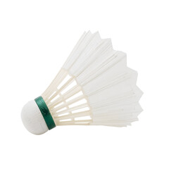 White Badminton Shuttlecock with Green Band on Black Background isolated on a transparent background