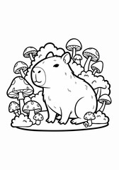 Cute cartoon capybara line art for coloring book page.