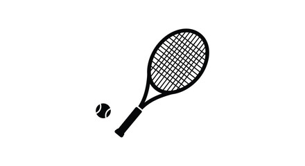 Tennis racket and ball graphic in a modern black and white silhouette