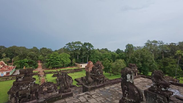 Ancient bakong temple ruins in angkor archaeological park