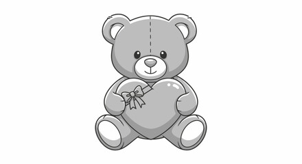 Cute teddy bear holding a heart-shaped gift, perfect for Valentine's Day cards, romantic designs, and children's illustrations
