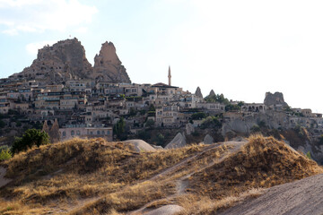 Mountain landscape with city, Cappadocia, Turkey