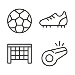 Soccer Line Icons – Ball, Shoes, Goal & Whistle