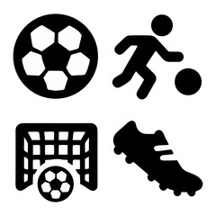 Soccer Icon Set – Filled Black Silhouette