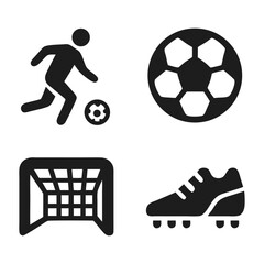 Soccer Black Icons – Player, Ball, Goalpost, Shoes