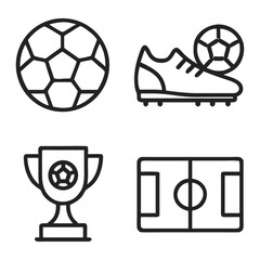 Soccer Flat Line Icons – Trophy, Ball, Field & Boots