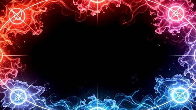 adenine active spectrum of tints explosion forward approximately the mystical abut shot spring from magic sigils, where brilliant ruddy and cyan commingle seamlessly; the cartoonish beam