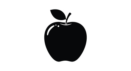 A striking black apple with a single leaf a bold silhouette