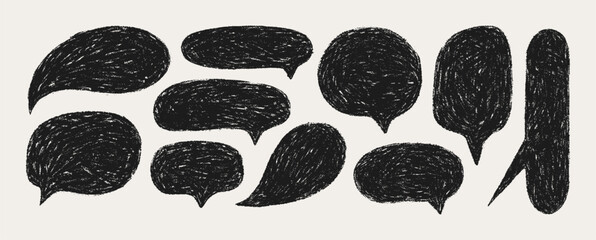 Crayon Speech Bubble Frame. Vector Chalk Ditsy Text Box in Black. Hand Drawn Charcoal Talk Balloon in Doodle Kids Style.