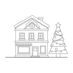 A charming illustration of a Christmas village featuring a church, various shop, house decorated with christmas trees creates a festive and cheerful winter wonderland scene. winter wonderland scenes