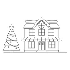 A charming illustration of a Christmas village featuring a church, various shop, house decorated with christmas trees creates a festive and cheerful winter wonderland scene. winter wonderland scenes
