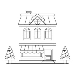 A charming illustration of a Christmas village featuring a church, various shop, house decorated with christmas trees creates a festive and cheerful winter wonderland scene. winter wonderland scenes