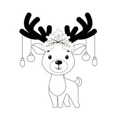 New Year's deer. Symbol of New Year and Christmas. Santa Claus's assistant. Vector flat illustration  winter wonderland scenes
