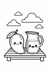 cute mango and juice pitcher coloring page.