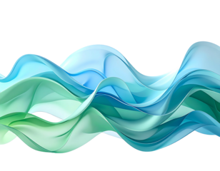 Abstract flowing teal and green waves, digitally rendered, smooth, translucent, vibrant, undulating, dynamic, and seamless