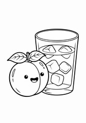 cute peach and glass of iced drink coloring page.