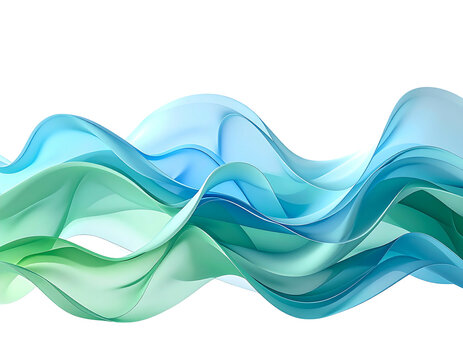 Abstract flowing teal and green waves, digitally rendered, smooth, translucent, vibrant, undulating, dynamic, and seamless