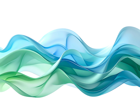 Abstract flowing teal and green waves, digitally rendered, smooth, translucent, vibrant, undulating, dynamic, and seamless