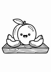 Cute Kawaii Peach Fruit with Slices Coloring Page.