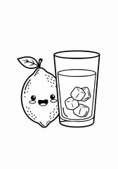 Cute Lemon Character with Glass of Ice Water Illustration.