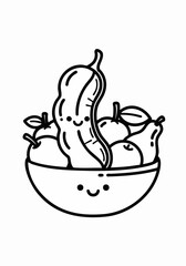 cute fruit bowl with a happy cucumber.