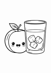 Cute Peach Character with Drink Illustration in Black and White.