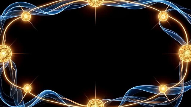 A mesmerizing presentation ensues with a Mystic Border Frame forming from magical sigils, accentuated by sleek, shimmering ribbons of light that glide effortlessly around it, evoking a sense