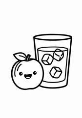 Adorable Cartoon Apple with a Glass of Iced Juice.