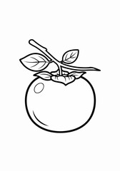 Line drawing of a persimmon fruit with leaves and stem.