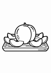 Illustration of a Peach and Peach Slices on a Tray.
