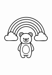 Cute Bear Under Rainbow Coloring Page for Kids and Adults.