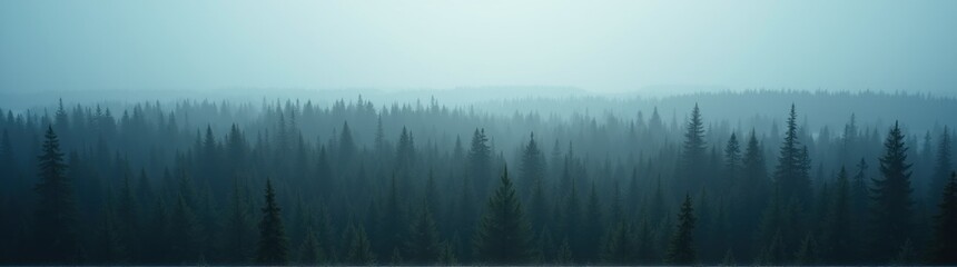 Naklejka premium Forest with a few trees in the fog